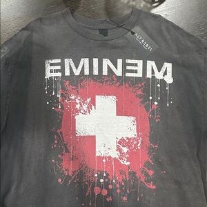 Black Graphic Tee with Red and White Design